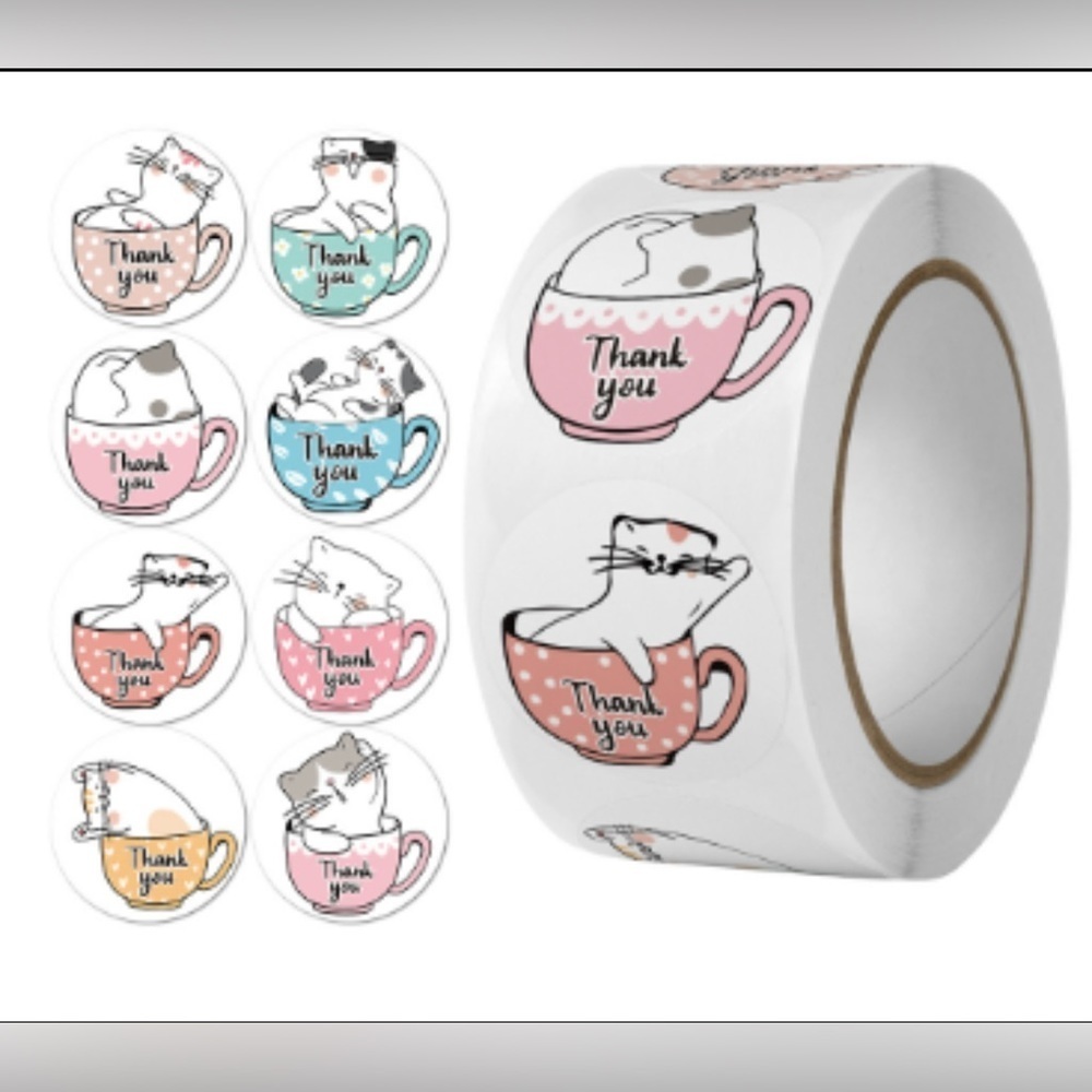 1'' IN 500 THANK YOU CAT ENVELOPE SEALS LABELS STICKERS NWT - Picture 3 of 3